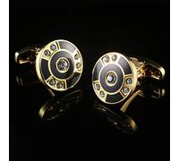 Icufflink Manschettenknöpfe für Herren, Runde Form Schwarzer Emaille Gold Metall Kupfer Tasten, Großes Geschenk Classic Shirt Anzug Zubehör Für Buchhalter Boss Business Hochzeit Offizieller Anlaß