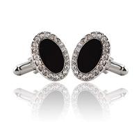 Icufflink Manschettenknöpfe für Herren, Schwarzer Emaille Oval Kupfer Strass Manschetten Französisch Schnalle, Sparkly Geschenk Modisches Shirt Zubehör Für Buchhalter Boss Business Hochzeit Prom