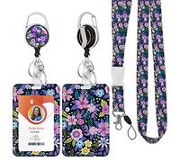 ID Badge Holder mit Lanyard, einziehbare ID Badge Card Holders Abnehmbare Hals Lanyard Strap mit Badge Reel und vertikale ID-Halter für Krankenschwester Studenten (Flower Purple)