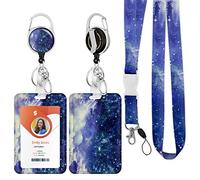 ID Badge Holder mit Lanyard, einziehbare ID Badge Card Holders Abnehmbare Hals Lanyard Strap mit Badge Reel und vertikale ID-Halter für Krankenschwester Studenten (Starry Blue Green)