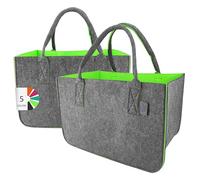 IDEA HOME Filztasche 2 Stücke Shopper Groß-30 Liter Einkaufstasche XXL Zusammenklappbar Einkaufskorb Kaminholztasche Kleiderkorb Spielzeugtasche Dunkelgrau/Limonenfarbe, XL