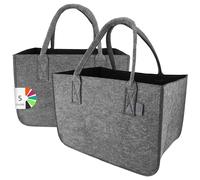 IDEA HOME Filztasche 2 Stücke Shopper Groß-30 Liter Einkaufstasche XXL Zusammenklappbar Einkaufskorb Kaminholztasche Kleiderkorb Spielzeugtasche Dunkelgrau/Schwarz, XL
