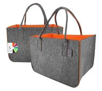 IDEA HOME Filztasche 2 Stücke Shopper Groß-30 Liter Einkaufstasche XXL Zusammenklappbar Einkaufskorb Kaminholztasche Kleiderkorb Spielzeugtasche Dunkelgrau/Orange, XL