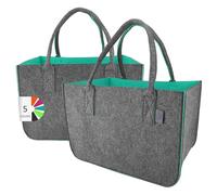 IDEA HOME Filztasche Shopper 2 Stücke Groß-30 Liter Einkaufstasche XXL Zusammenklappbar Einkaufskorb Kaminholztasche Kleiderkorb Spielzeugtasche Dunkelgrau/Türkis, XL