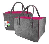 IDEA HOME Filztasche Valencia Shopper 2 Stücke Groß-30 Liter Einkaufstasche XXL Zusammenklappbar Einkaufskorb Kaminholztasche Kleiderkorb Spielzeugtasche Dunkelgrau/Himbeerfarbe, XL