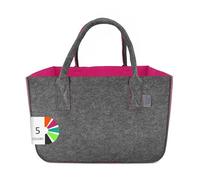 IDEA HOME Filztasche Valencia Shopper Groß-30 Liter Einkaufstasche XXL Zusammenklappbar Einkaufskorb Kaminholztasche Kleiderkorb Spielzeugtasche Dunkelgrau/Himbeerfarbe