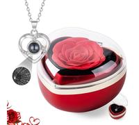 Ideal Swan Ewige Rose Geschenkbox mit Herz Halskette, Konservierte Blume Rosen Box für Frauen, Schmuck Geschenkbox Rotierender für Ehefrau Freundin Mutter Oma Valentinstag Jahrestag Muttertagsgeschenk