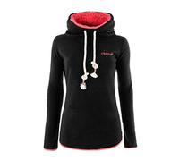 Idealer Pulverschnee IDEPUL Fleecepullover Damen mit großen Kordeln, Stehkragen & Teddyfleece, Farbe Schwarz Gr S