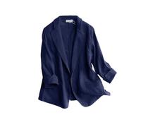 IDEALSANXUN 2024 Blazer aus Baumwoll-Leinen, für Damen, 3/4-Ärmel, Leichter Blazer, lässiger Anzug, Dunkelblau, 3XL