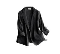 IDEALSANXUN 2024 Blazer aus Baumwoll-Leinen, für Damen, 3/4-Ärmel, Leichter Blazer, lässiger Anzug, Schwarz, 3XL