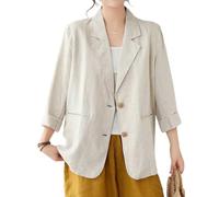 IDEALSANXUN Baumwoll-Leinen-Blazer für Damen, Frühling, Sommer, langärmelig, leicht, Business, Freizeit, Jacken, Tops, Beige, XXL