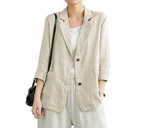 IDEALSANXUN Baumwoll-Leinen-Blazer für Damen, langärmelig, locker, lässiger Blazer, Beige, M