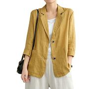 IDEALSANXUN Baumwoll-Leinen-Blazer für Damen, langärmelig, locker, lässiger Blazer, EIN Gelb, L