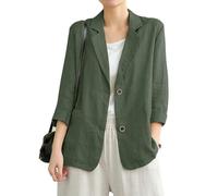 IDEALSANXUN Blazer aus Baumwollleinen für Damen, langärmelig, lockere Freizeit-Blazer, Armee, L