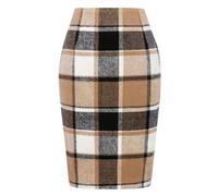 IDEALSANXUN Bleistift-Röcke für Damen, Herbst, Winter, hohe Taille, figurbetont, Knielang, Wolle, Midirock mit Schlitz, Braun Neu, XX-Large