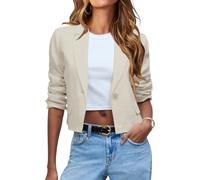 IDEALSANXUN Cropped-Blazer für Damen, lässig, leicht, Baumwoll-Leinen-Blazer, Anzugjacken, Beige, S