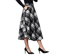 IDEALSANXUN Damen s hohe elastische Taillen-Maxi-Rock-A-Linie Plaid Winter warme Flare Langer Rock Mittel Wadenschwarzweiß