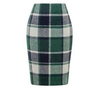 IDEALSANXUN Karierte Röcke für Damen, Herbst, Winter, Knielang, Bleistiftrock aus Wolle mit Schlitz, Grün 02, X-Groß