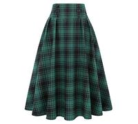 IDEALSANXUN Karierter Rock für Damen, hohe Taille, Alinie, plissierter Midirock, Grün 02, Mittel