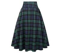 IDEALSANXUN Karierter Rock für Damen, hohe Taille, Alinie, plissierter Midirock, Grün , XX-Large