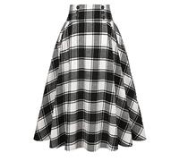 IDEALSANXUN Karierter Rock für Damen, hohe Taille, Alinie, plissierter Midirock, schwarz/weiß, X-Groß