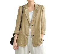 IDEALSANXUN, lässiger Damen-Blazer aus Baumwolle/Leinen, langärmelig, lockere Passform, Khaki, S