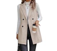 IDEALSANXUN Lange Weste für Damen, ärmellos, Tweed, Blazer, Herbstjacken, Strickjacke, Oberbekleidung, Beige, XL
