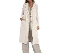IDEALSANXUN Langer Damen-Blazer aus Leinen, lässig, leicht, Trenchcoat, Beige, L