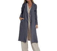 IDEALSANXUN Langer Damen-Blazer aus Leinen, lässig, leicht, Trenchcoat, grau dunkel, XXL