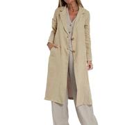 IDEALSANXUN Langer Damen-Blazer aus Leinen, lässig, leicht, Trenchcoat, Khaki, L