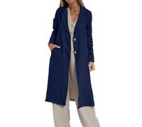 IDEALSANXUN Langer Damen-Blazer aus Leinen, lässig, leicht, Trenchcoat, Marineblau, XXL