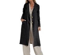 IDEALSANXUN Langer Damen-Blazer aus Leinen, lässig, leicht, Trenchcoat, Schwarz, XXL