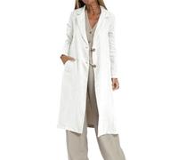 IDEALSANXUN Langer Damen-Blazer aus Leinen, lässig, leicht, Trenchcoat, Weiss/opulenter Garten, M
