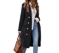 IDEALSANXUN Langer Damenmantel aus Wolle für Herbst und Winter, Trenchcoat, trendige Jacken, Schwarz, Large