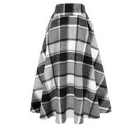 IDEALSANXUN Langer Damenrock für Herbst und Winter, hohe Taille, Wolle, kariert, A-Linie, Karomuster, Grau, Klein