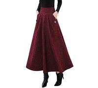IDEALSANXUN Langer Damenrock für Herbst und Winter, hohe Taille, Wolle, kariert, A-Linie, Wein, XX-Large