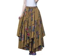 IDEALSANXUN Langer Faltenrock für Damen, elastischer Bund, Aline, Baumwolle, gefüttert, Retro-Maxi-Saum, Druck 18, Groß