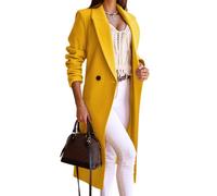IDEALSANXUN Langer Wollmantel für Damen, Herbst, Winter, Trenchcoat, Pfau, zweireihig, Blazer, Jacken, Übermantel, gelb, Medium