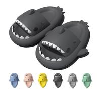 IDEINER Hai Hausschuhe für Damen Herren Cloud Shark Slides Slippers Weich Rutschfest Badeschuhe Sommer Süß Haifisch Strand Sandalen Open Toe Niedliche Fisch Pantoletten Unisex Schwarz Gr. EU 42/43