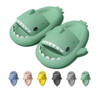 IDEINER Hai Hausschuhe für Damen Herren Cloud Shark Slides Slippers Weich Rutschfest Badeschuhe Sommer Süß Haifisch Strand Sandalen Open Toe Niedliche Fisch Pantoletten Unisex Grün Gr. EU 42/43