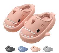 IDEINER Winter Hai Hausschuhe Damen Herren Plüsch Gefüttert Hai Pantoffeln Warm Geschlossen Shark Slides Wasserdichte Rutschfeste Weiche Dicke Sohle Süße Hai-Schuhe Rosa Gr. EU 36/37
