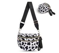 idoltimes Karierte Umhängetasche, Nylon-Gürteltasche für Damen, geräumige Schultertasche, Geldbörse, Bauchtasche mit Schultergurt, Kuh, Medium, Sportlich