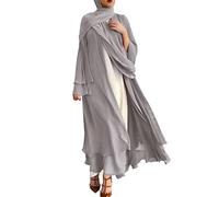 IDOPIP Gebetskleidung für Frauen Abaya Muslim Damen Muslimische Kleider Chiffon Langarm Offenes Kleid Islamische Arabisch Türkische Robe Jilbab Khimar Kaftan Lang Gebetskleid Gray L