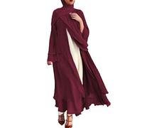 IDOPIP Gebetskleidung für Frauen Abaya Muslim Damen Muslimische Kleider Chiffon Langarm Offenes Kleid Islamische Arabisch Türkische Robe Jilbab Khimar Kaftan Lang Gebetskleid Weinrot XXL