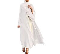 IDOPIP Gebetskleidung für Frauen Abaya Muslim Damen Muslimische Kleider Chiffon Langarm Offenes Kleid Islamische Arabisch Türkische Robe Jilbab Khimar Kaftan Lang Gebetskleid Weiß L