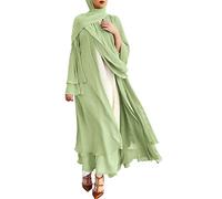 IDOPIP Gebetskleidung für Frauen Abaya Muslim Damen Muslimische Kleider Chiffon Langarm Offenes Kleid Islamische Arabisch Türkische Robe Jilbab Khimar Kaftan Lang Gebetskleid Hellgrün M