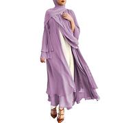 IDOPIP Gebetskleidung für Frauen Abaya Muslim Damen Muslimische Kleider Chiffon Langarm Offenes Kleid Islamische Arabisch Türkische Robe Jilbab Khimar Kaftan Lang Gebetskleid Lila L