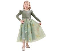 IDOPIP Kleider Mädchen Kinder Samtkleid Tüllkleid Langarm Prinzessin Kleid Weihnachten Blumenkleider Festlich Hochzeitskleid Elegant Partykleid Tutu Freizeitkleid Herbst Winter grün 9-10 Jahre