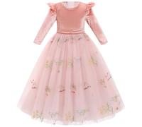 IDOPIP Kleider Mädchen Kinder Samtkleid Tüllkleid Langarm Prinzessin Kleid Weihnachten Blumenkleider Festlich Hochzeitskleid Elegant Partykleid Tutu Freizeitkleid Herbst Winter rosa 3-4 Jahre