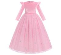 IDOPIP Kleider Mädchen Kinder Samtkleid Tüllkleid Langarm Prinzessin Kleid Weihnachten Blumenkleider Festlich Hochzeitskleid Elegant Partykleid Tutu Freizeitkleid Herbst Winter rein rosa 7-8 Jahre